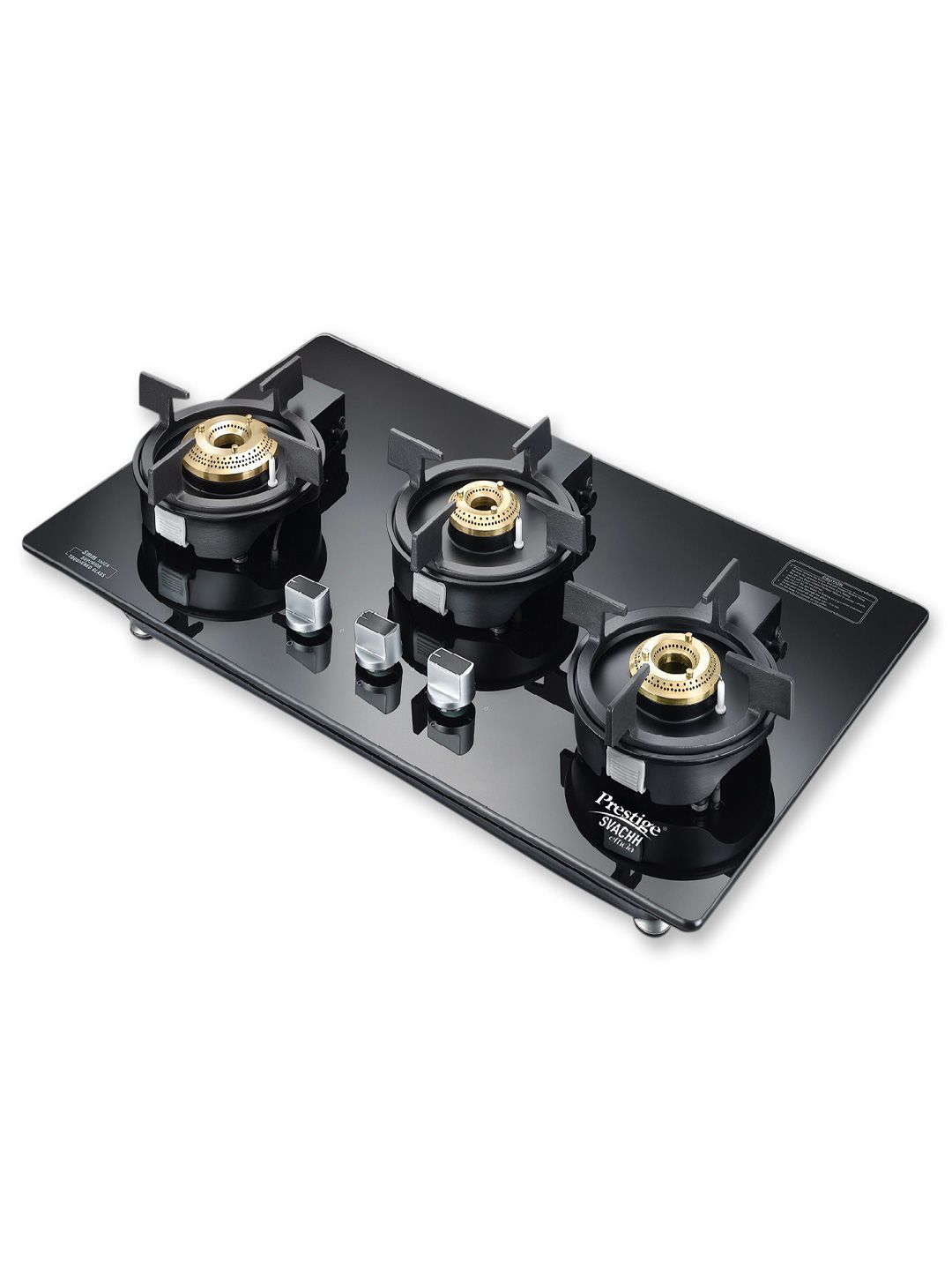 Prestige Svachh Efficia Black 3 Brass Burners Auto Ignition Glass Gas Stove-picture-6