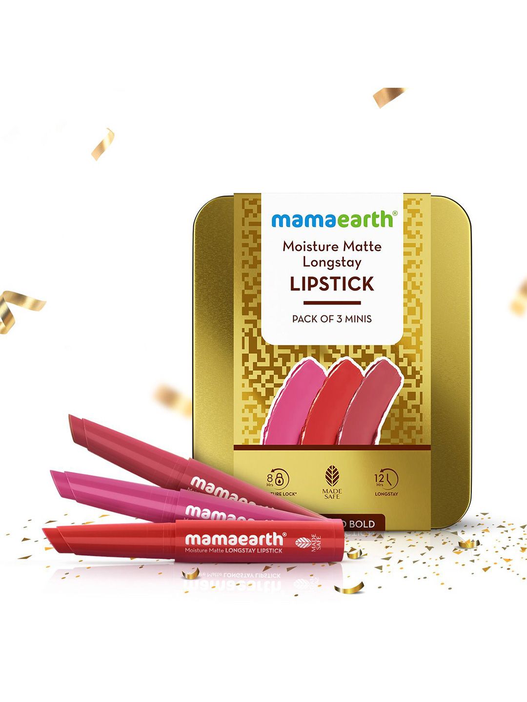 Mamaearth Set Of 3 Moisture Matte Long Stay Lipstick- 2.1 gm Each- Bright & Bold