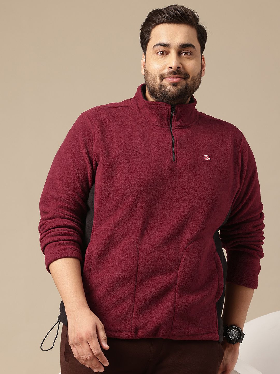 Sztori Plus Size Solid Sweatshirt With Zip Detail-picture-37