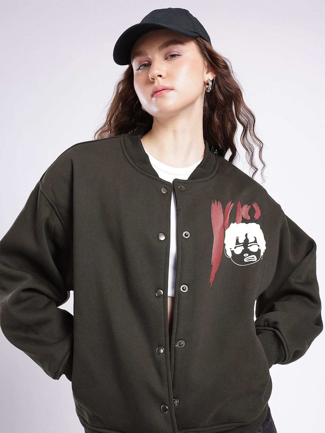 Stylecast X Hersheinbox Pure Cotton Graphic Printed Bomber Jacket