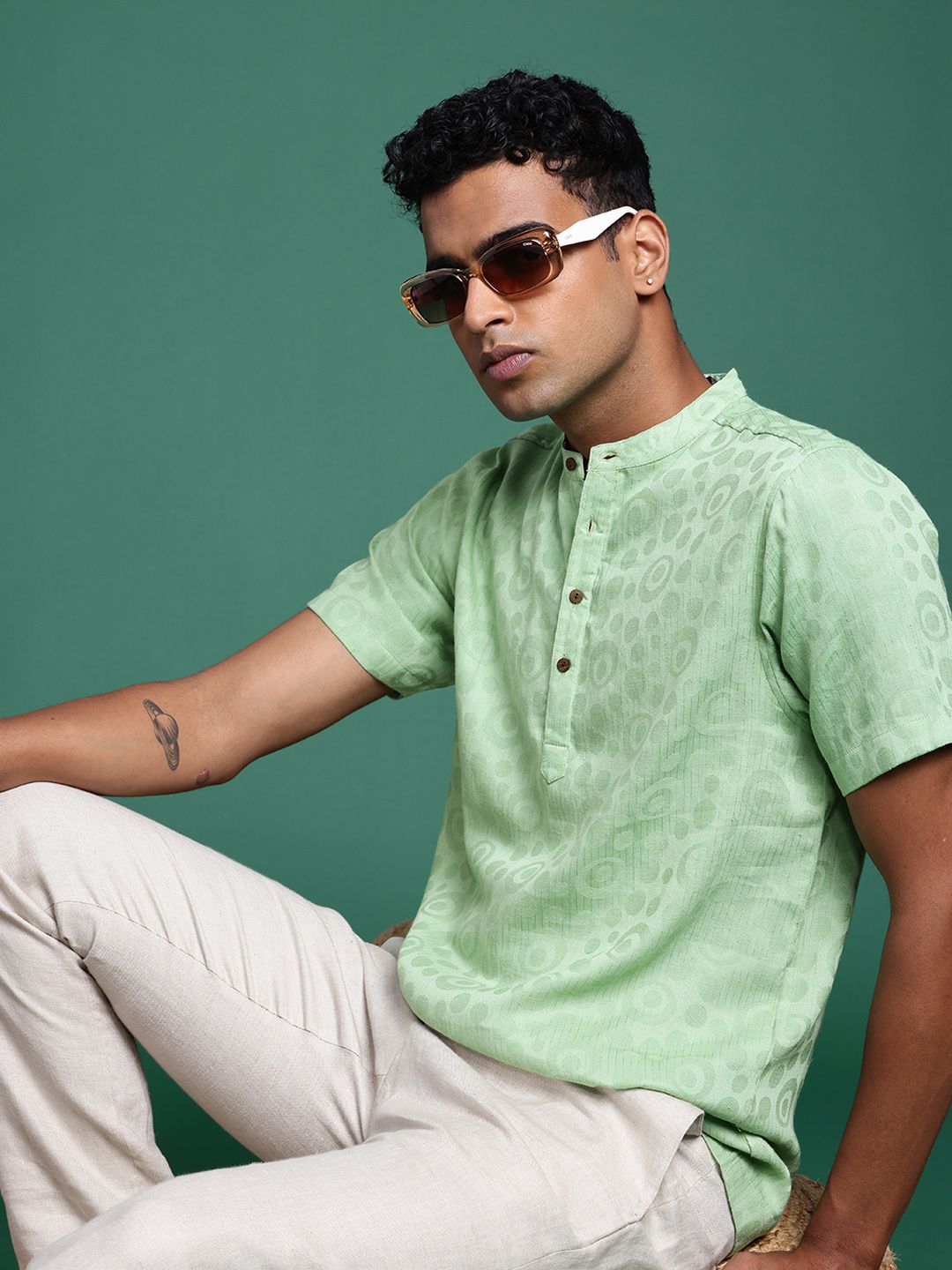 Sangria Pure Cotton Striped Textured Jacquard Kurta-picture-44