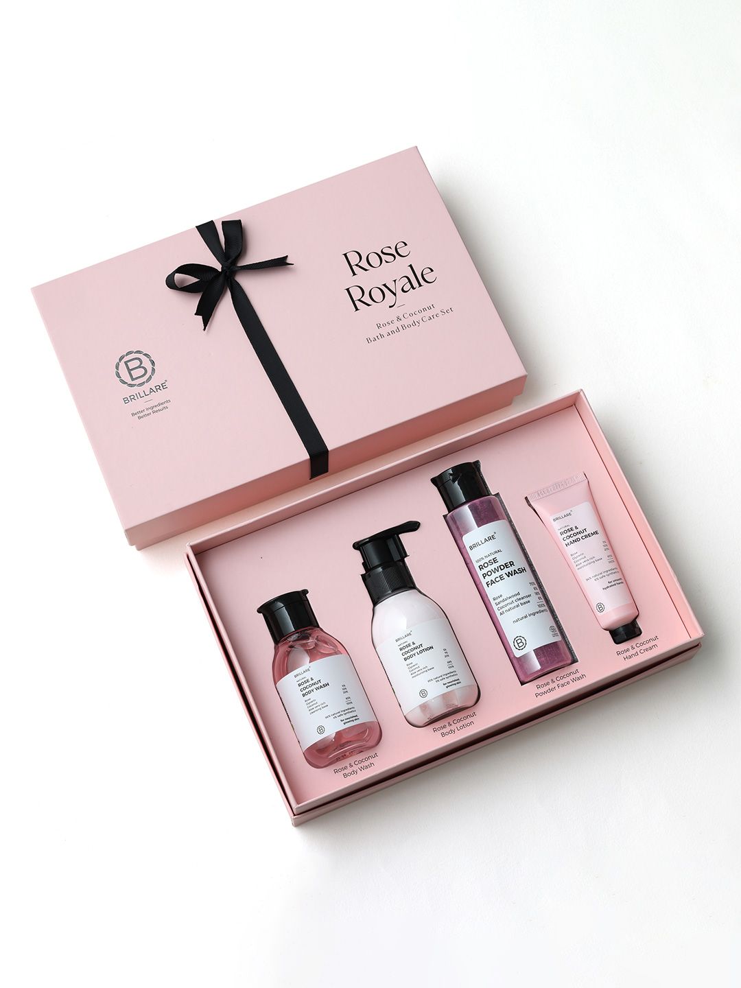 BRILLARE Rose Royale Gift Box with Body Wash, Body Scrub, Face Wash & Face Scrub