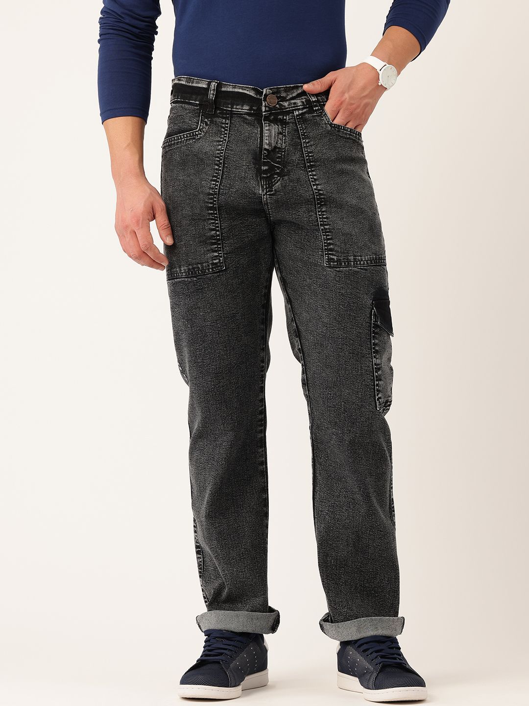 PARIS HAMILTON Men Relaxed Fit Heavy Fade Acid Wash Stretchable Jeans-picture-28