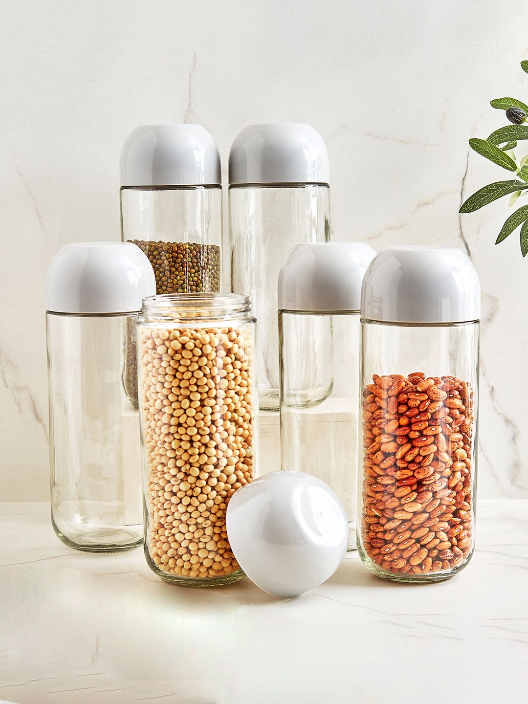 Home Centre Corsica Hipo Siattle Transparent 6 Pieces Glass Storage Jars-1 l-picture-40