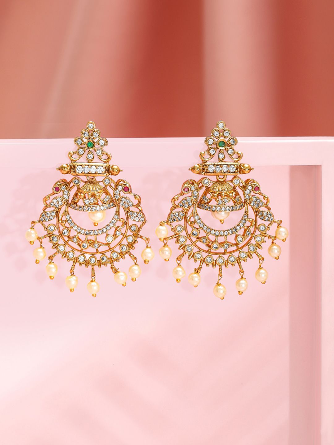 Rubans 18K Gold-Plated Emerald & Cubic Zirconia Studded Chandbali-picture-17