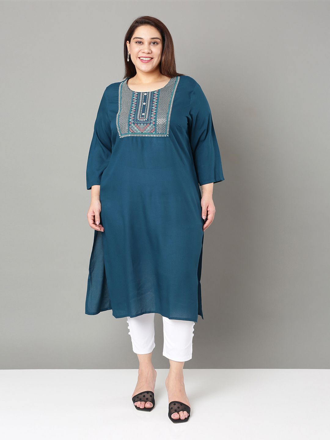 Sztori Floral Embroidered Yoke Design Sequined Straight Kurta-picture-42