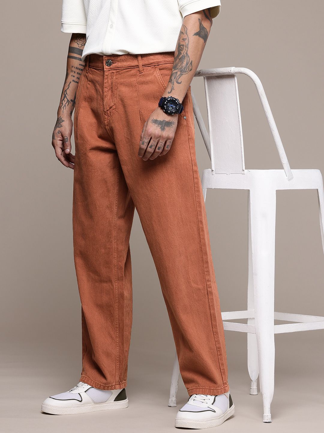 WROGN Men Pure Cotton Loose Fit Pleated Jeans-image-27