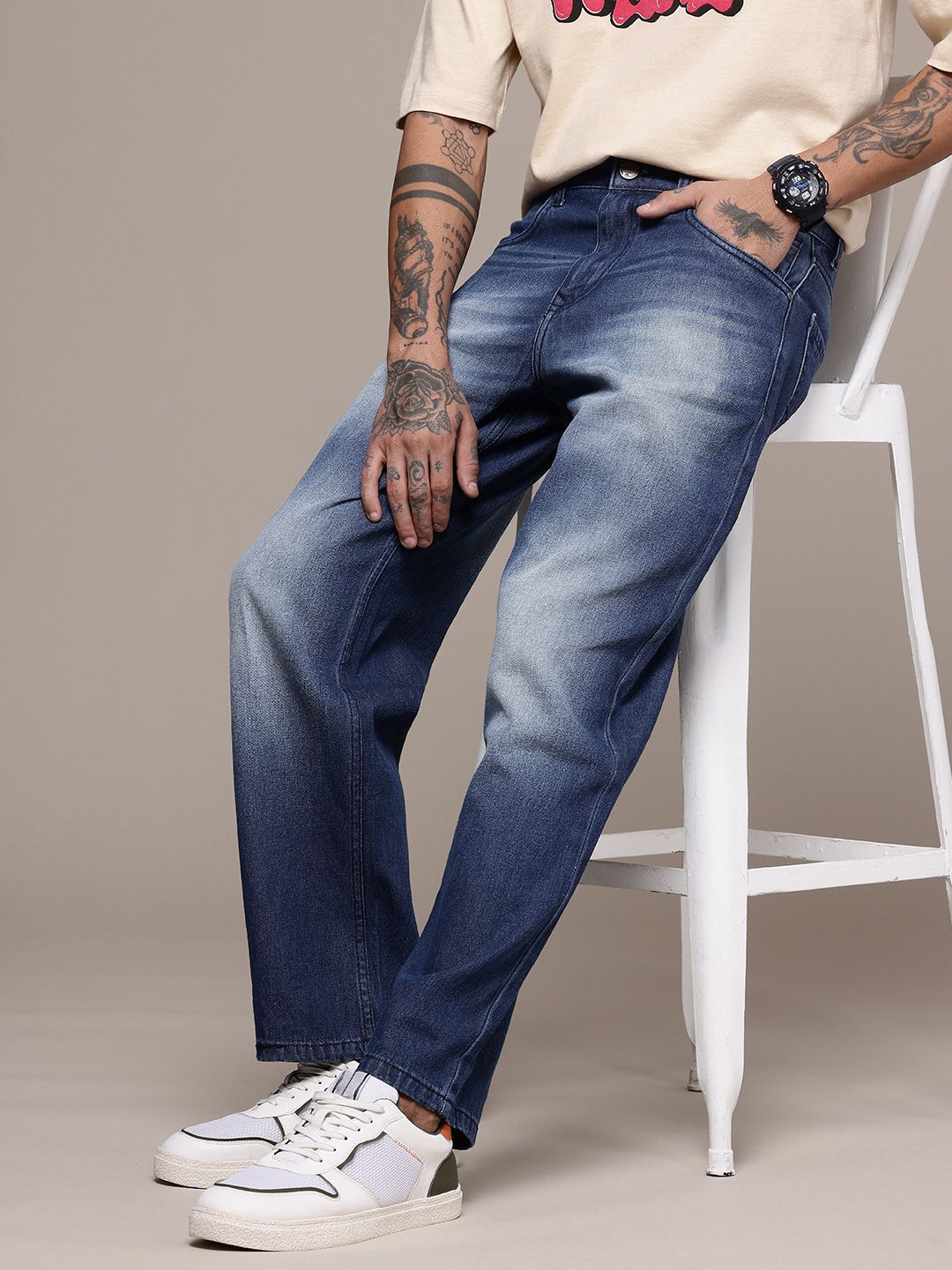 WROGN Men Pure Cotton Loose Fit Heavy Fade Jeans-image-20