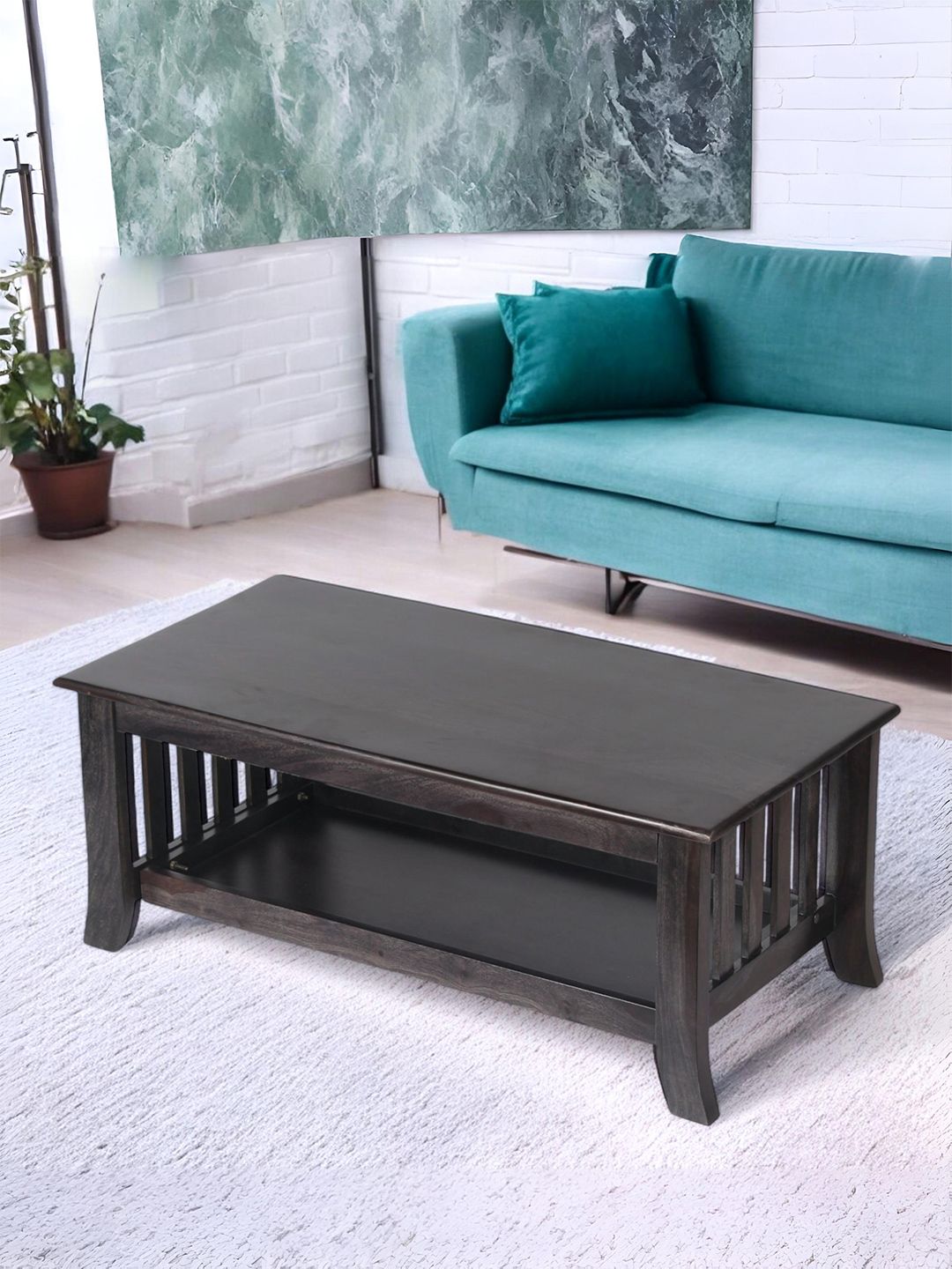 Ikiriya Black Wooden Rectangle Dark Mahagony Finish Coffee Table-picture-22