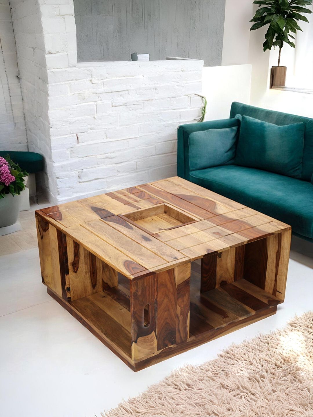 Ikiriya Coffee Brown Wooden Natural Rosewood Finish Square Coffee Table-image-4