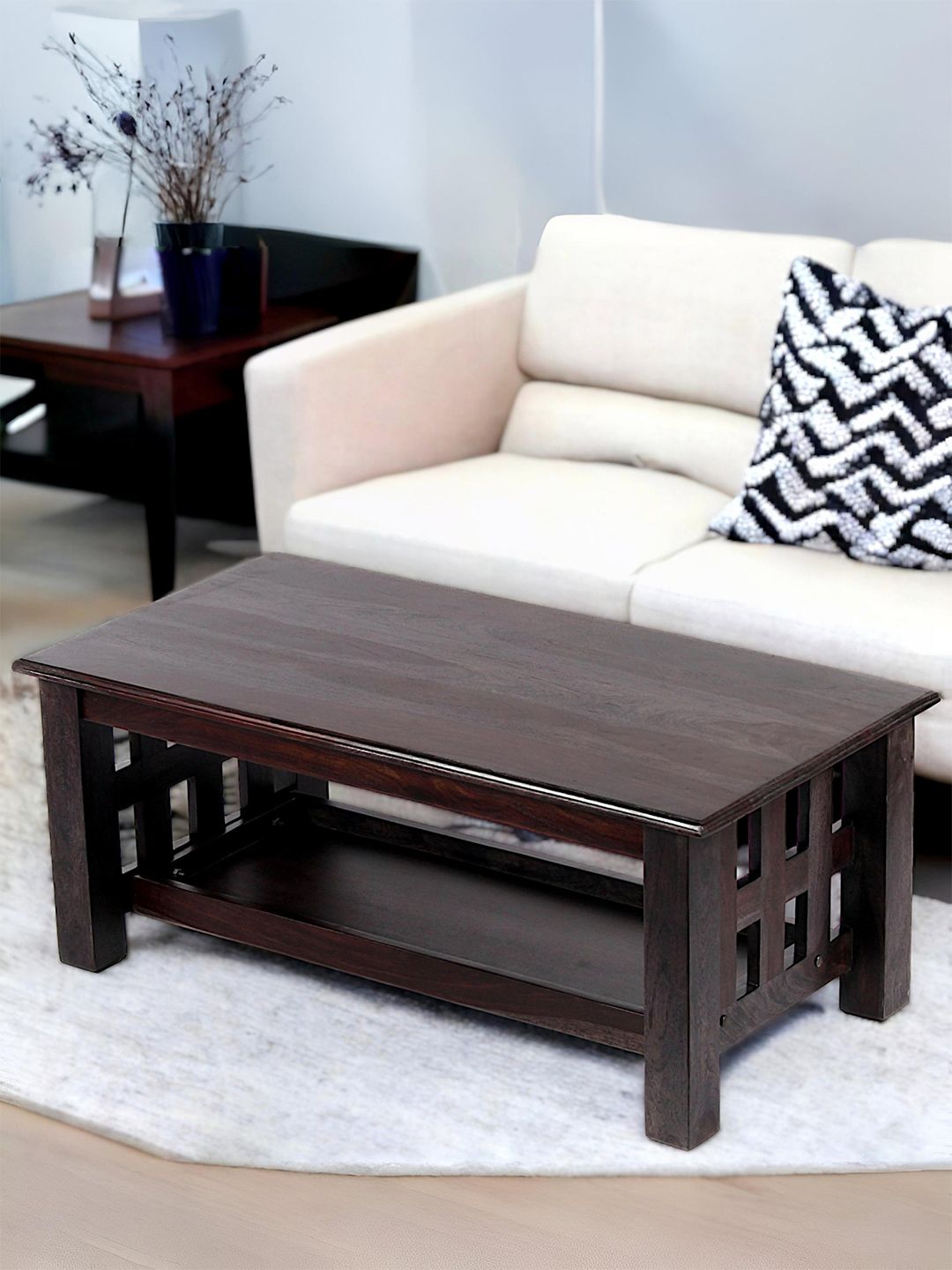 Ikiriya Black Wooden Dark Mahagony Finish Rectangle Coffee Table-picture-34
