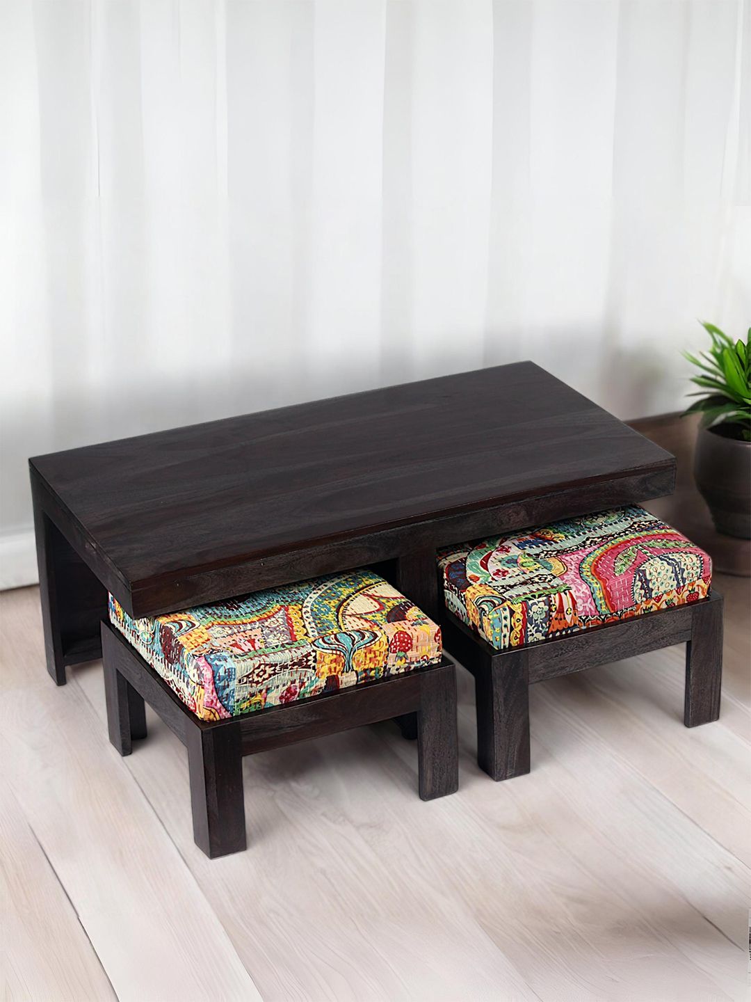 Ikiriya Brown Rectangle Shaped Sheesham Wooden Bohemian Coffee Table Set-picture-19