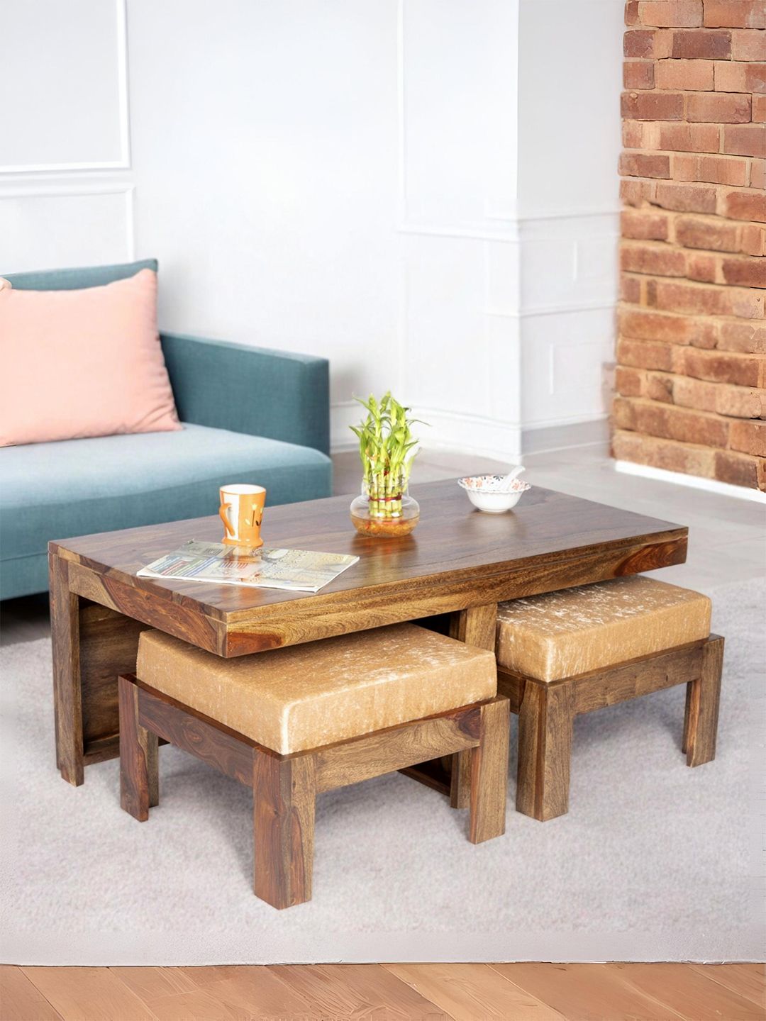 Ikiriya Coffee Brown Rectangle Shaped Sheesham Wooden Accent Coffee Table-image-48