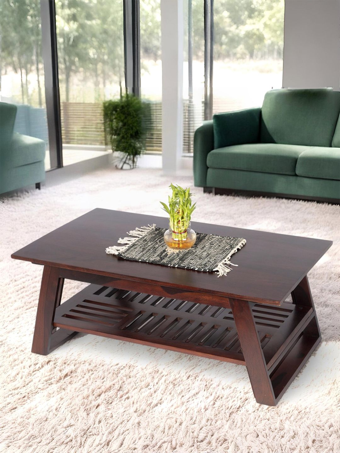 Ikiriya Brown Rectangle Shaped Sheesham Accent Contemporary Coffee Table