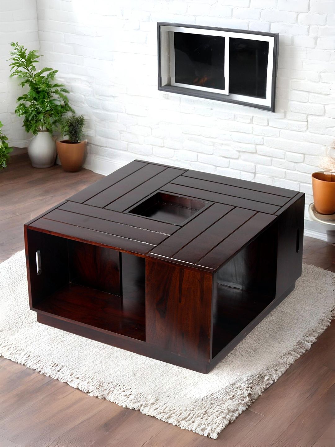 Ikiriya Brown Square Wood Contemporary Coffee Table