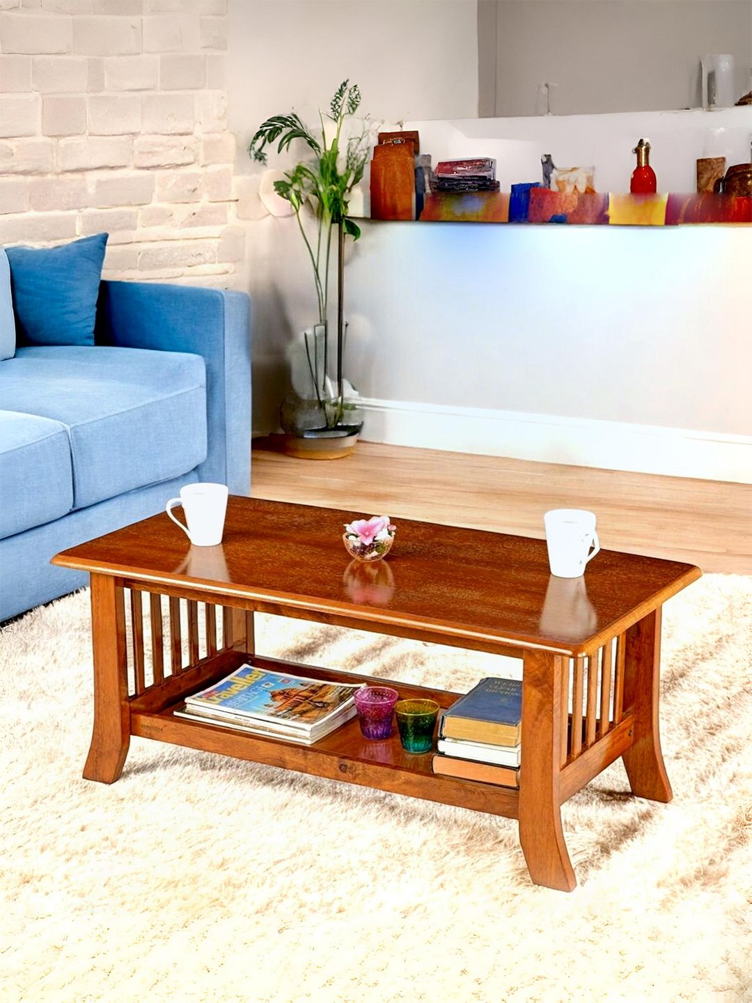 Ikiriya Brown Rectangle Shaped Sheesham Wooden Contemporary Coffee Table-picture-47