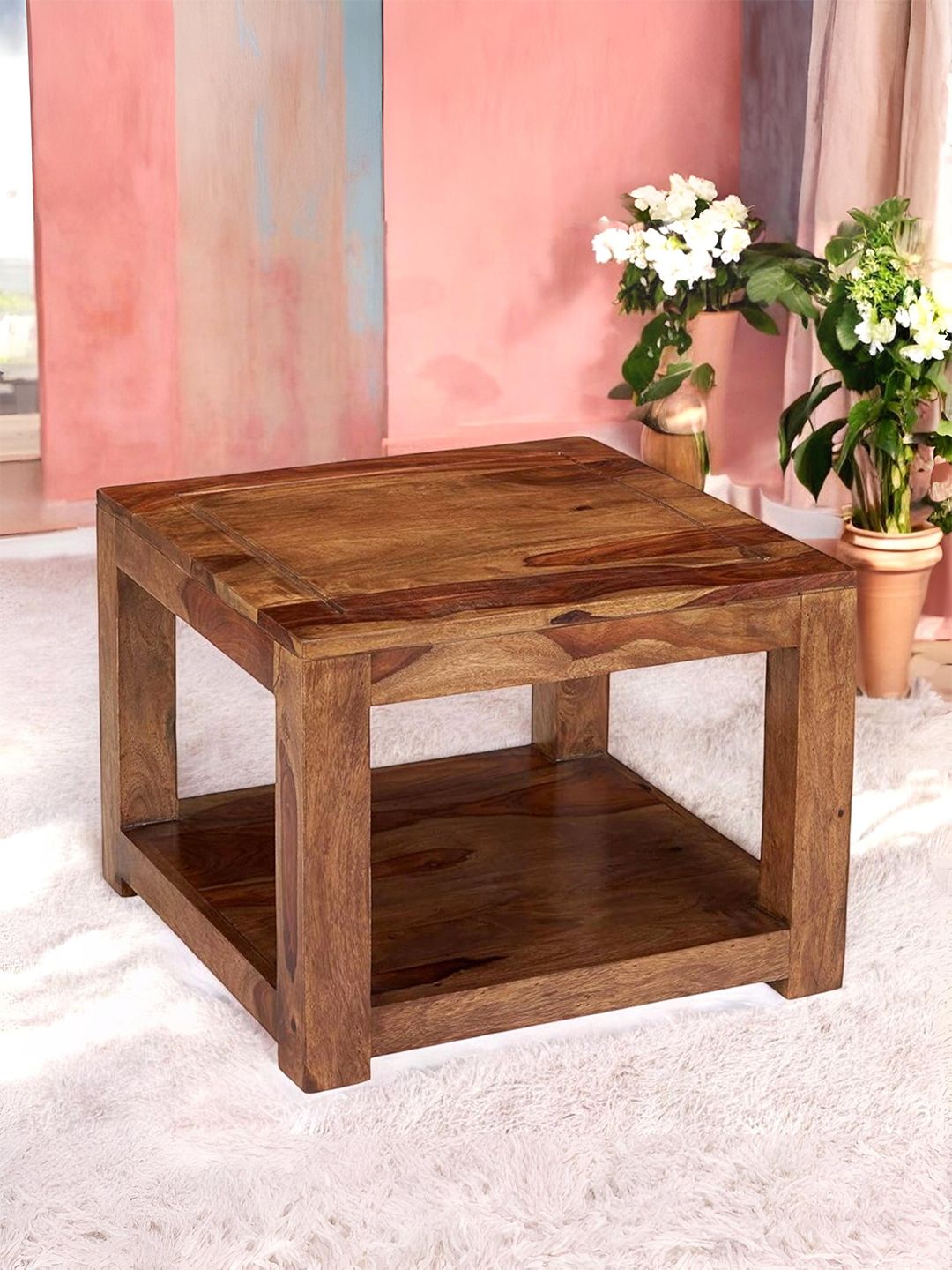 Ikiriya Coffee Brown Square Wood Contemporary Coffee Table-image-1