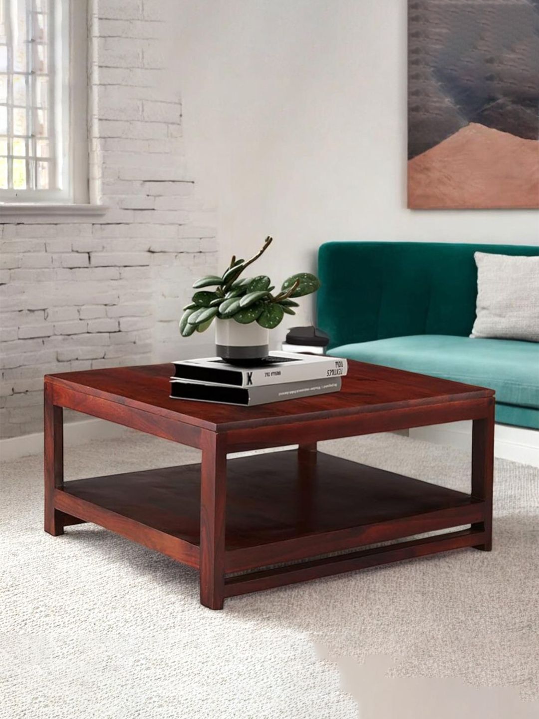 Ikiriya Red Sheesham Wood Contemporary Honey Finish Square Coffee Table-image-34