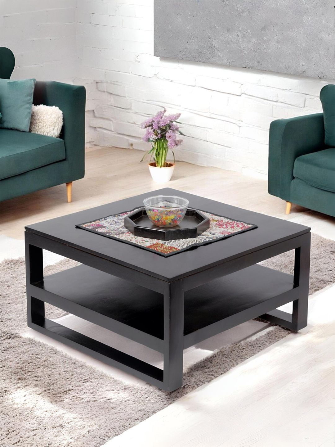 Ikiriya Black Square Shaped Sheesham Wooden Contemporary Coffee Table-picture-20