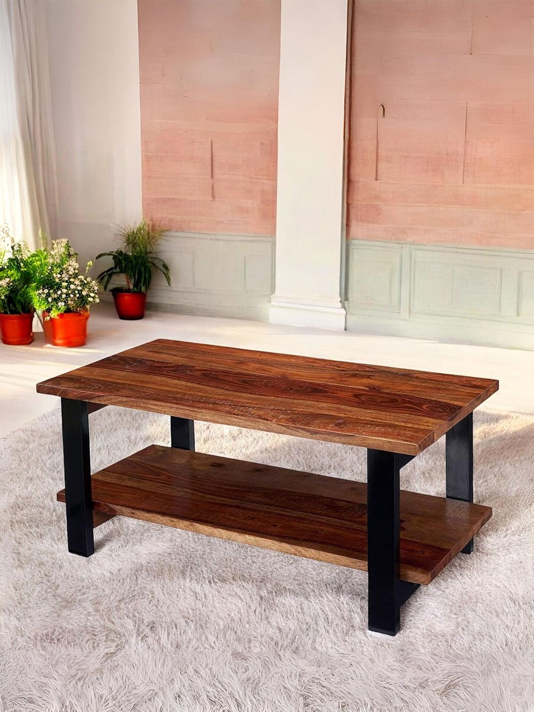 Ikiriya Coffee Brown Rectangle Sheesham Wooden Contemporary Coffee Table-picture-11