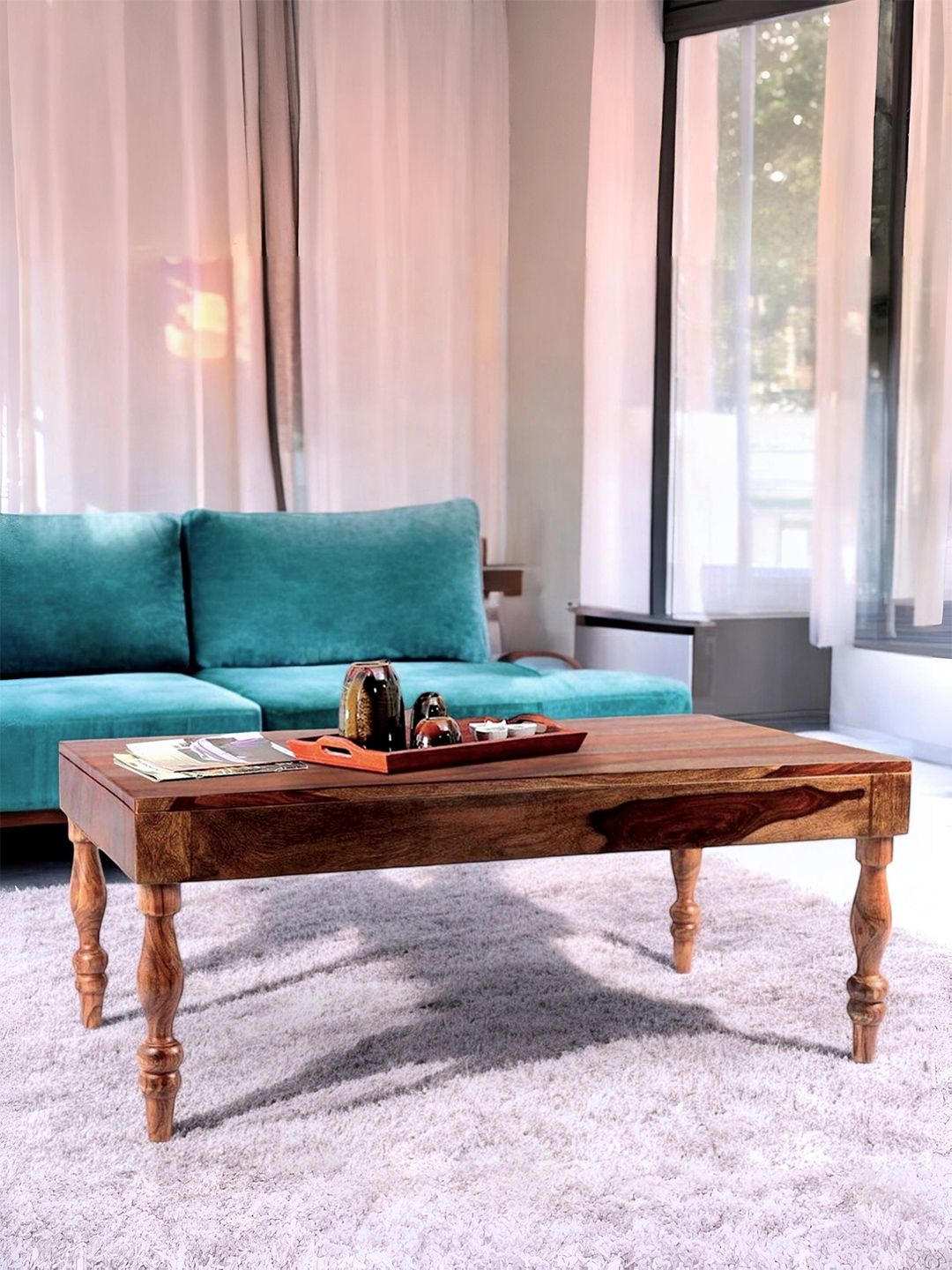 Ikiriya Coffee Brown Sheesham Wood Teak Finish Rectangle Coffee Table-picture-33