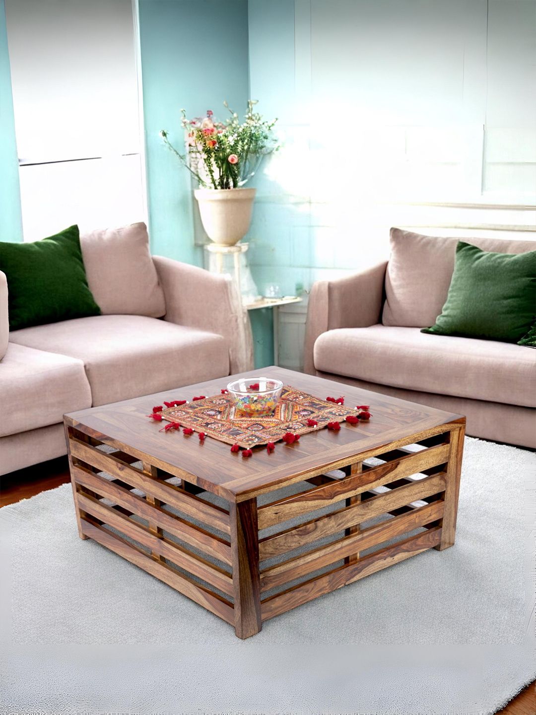 Ikiriya Coffee Brown Square Shaped Sheesham Wooden Contemporary Coffee Table-picture-32