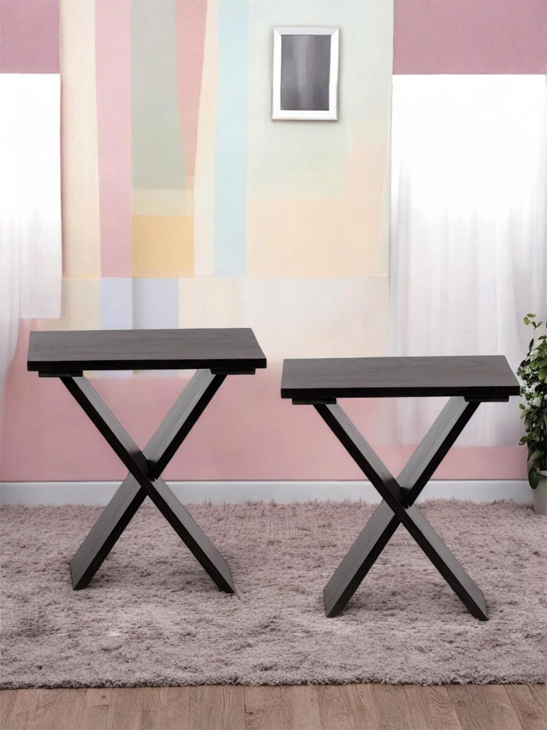 Ikiriya Black 2 Pieces Wooden Dark Mahagony Finish Rectangle Coffee Tables-picture-39