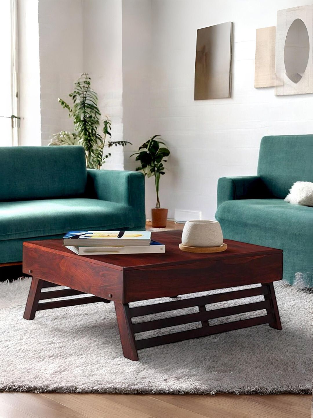 Ikiriya Red & Black Sheesham Wood Contemporary Honey Finish Square Coffee Table-picture-38