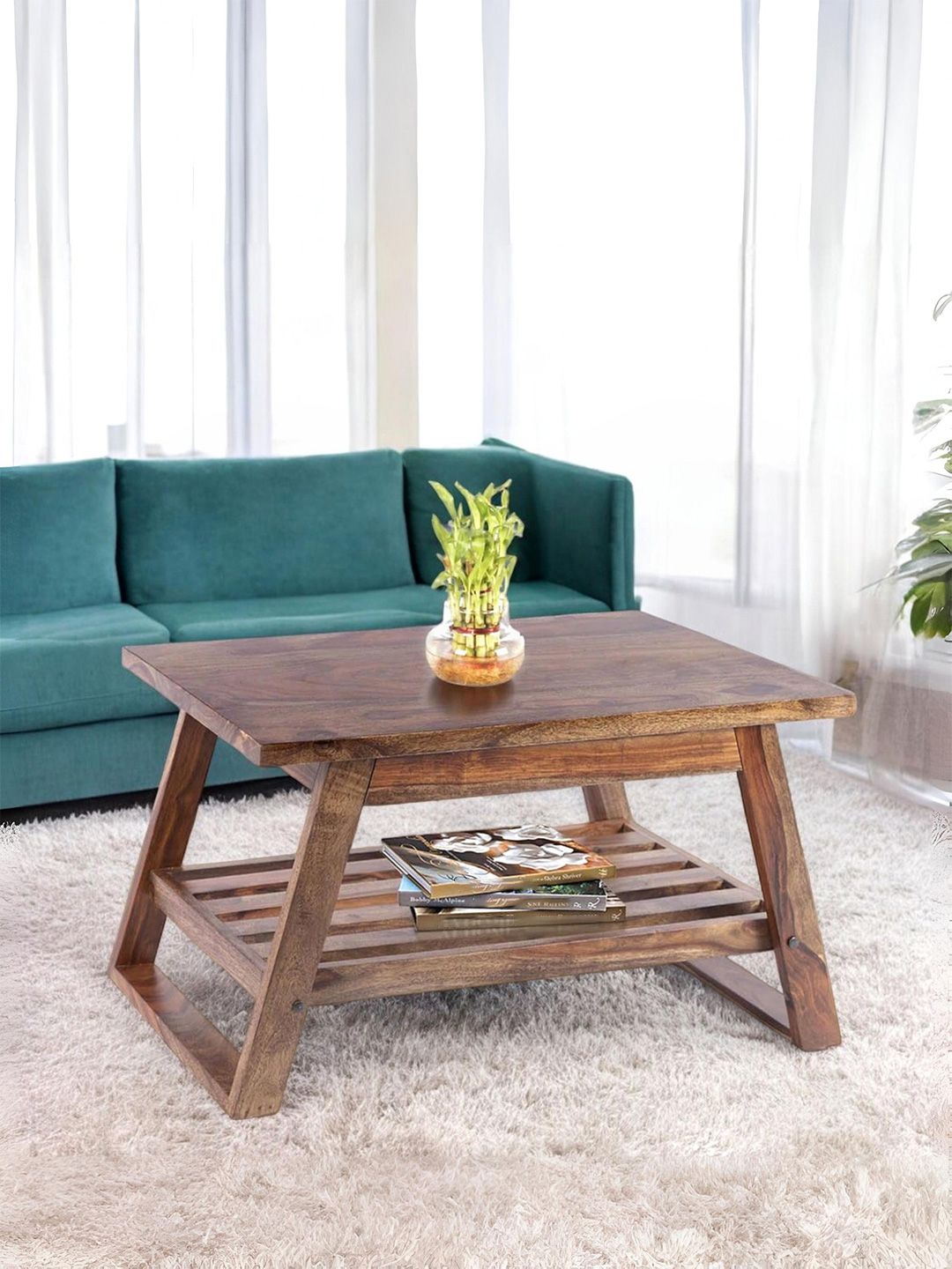 Ikiriya Coffee Brown Rectangle Shaped Sheesham Wooden Accent Coffee Table-picture-42