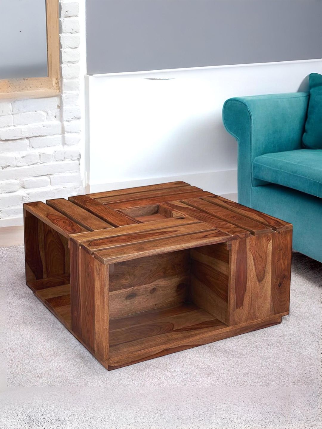 Ikiriya Coffee Brown Sheesham Wood Teak Finish Square Coffee Table