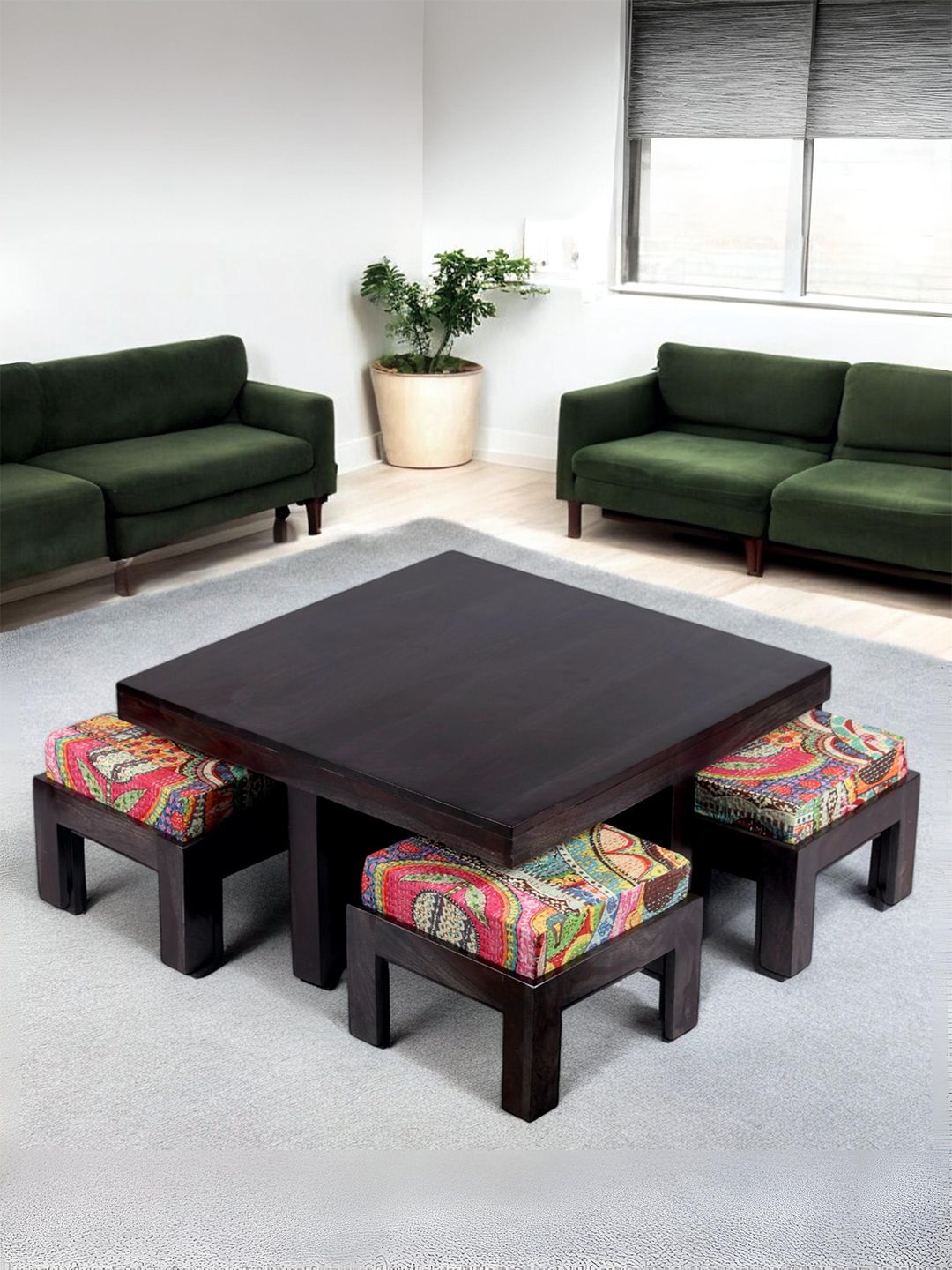 Ikiriya Black & Red Sheesham Wood Mahagony Finish Square Shaped Coffee Table-picture-41