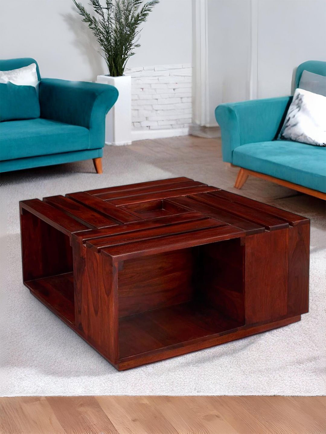 Ikiriya Red Wooden in Honey Finish Square Coffee Table