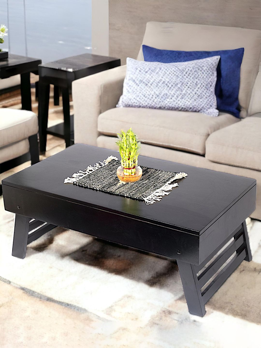 Ikiriya Black Wood Contemporary Dark Mahagony Finish Rectangle Coffee Table-picture-12