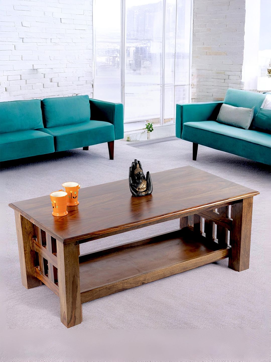Ikiriya Coffee Brown Wooden in Teak Finish Rectangle Coffee Table-picture-32