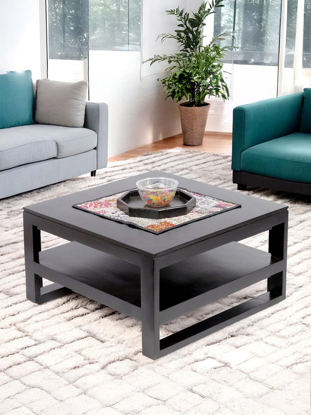 Ikiriya Black Sheesham Wood Mahagony Finish Square Shaped Coffee Table-picture-35