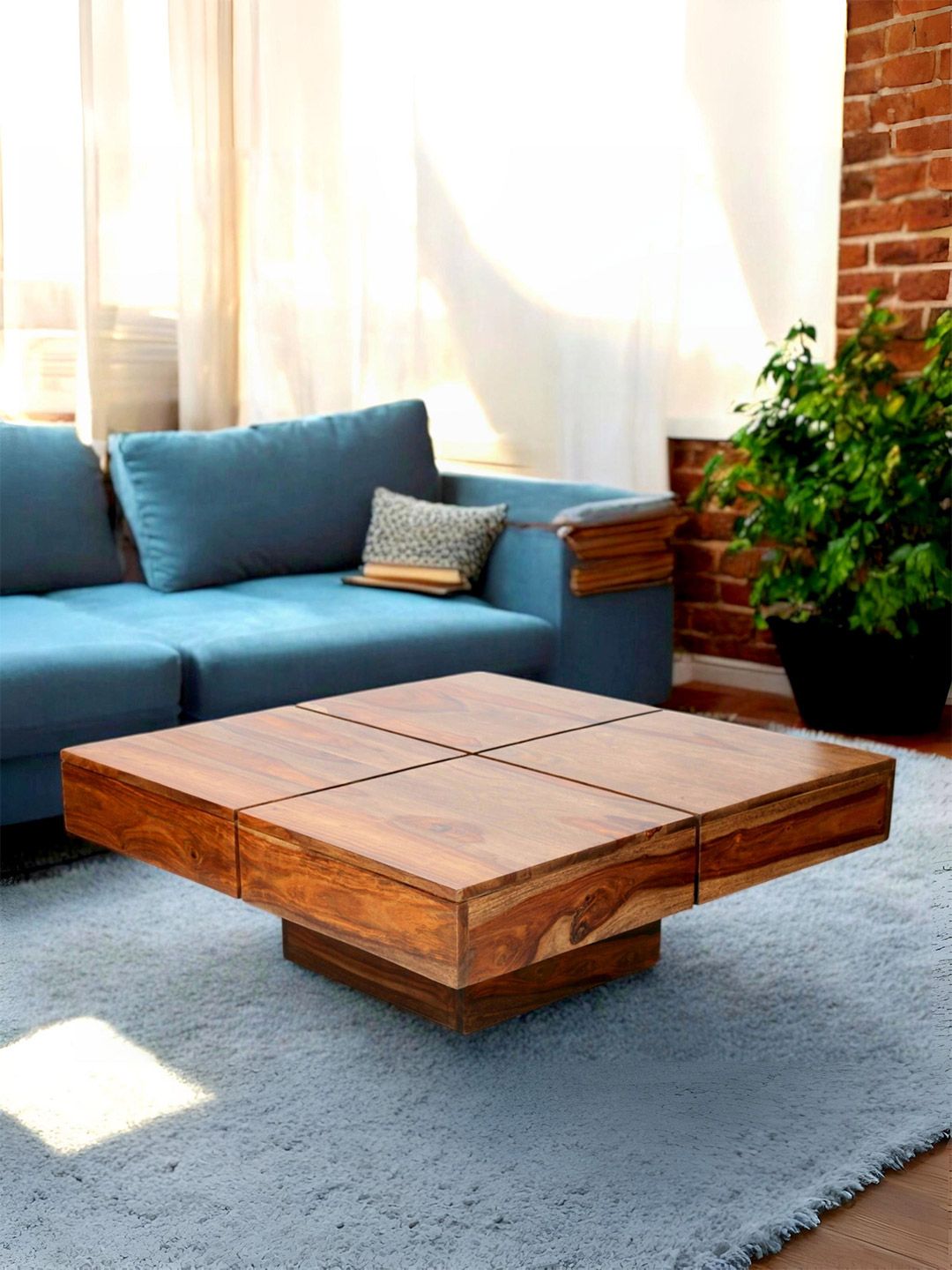 Ikiriya Coffee Brown Wood Contemporary Square Teak Finish Coffee Table-picture-31