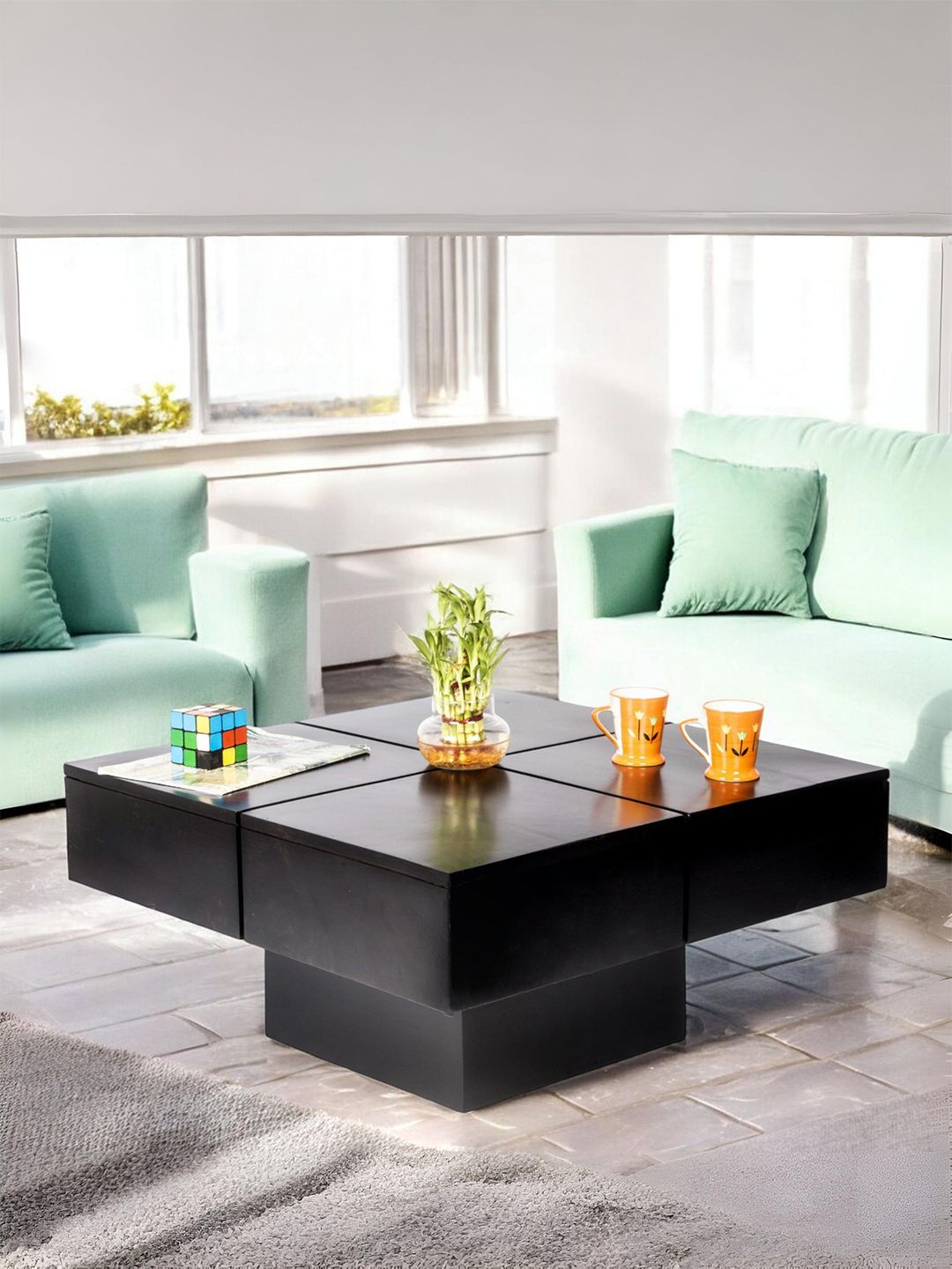 Ikiriya Black Square Shaped Sheesham Wooden Contemporary Coffee Table-image-29