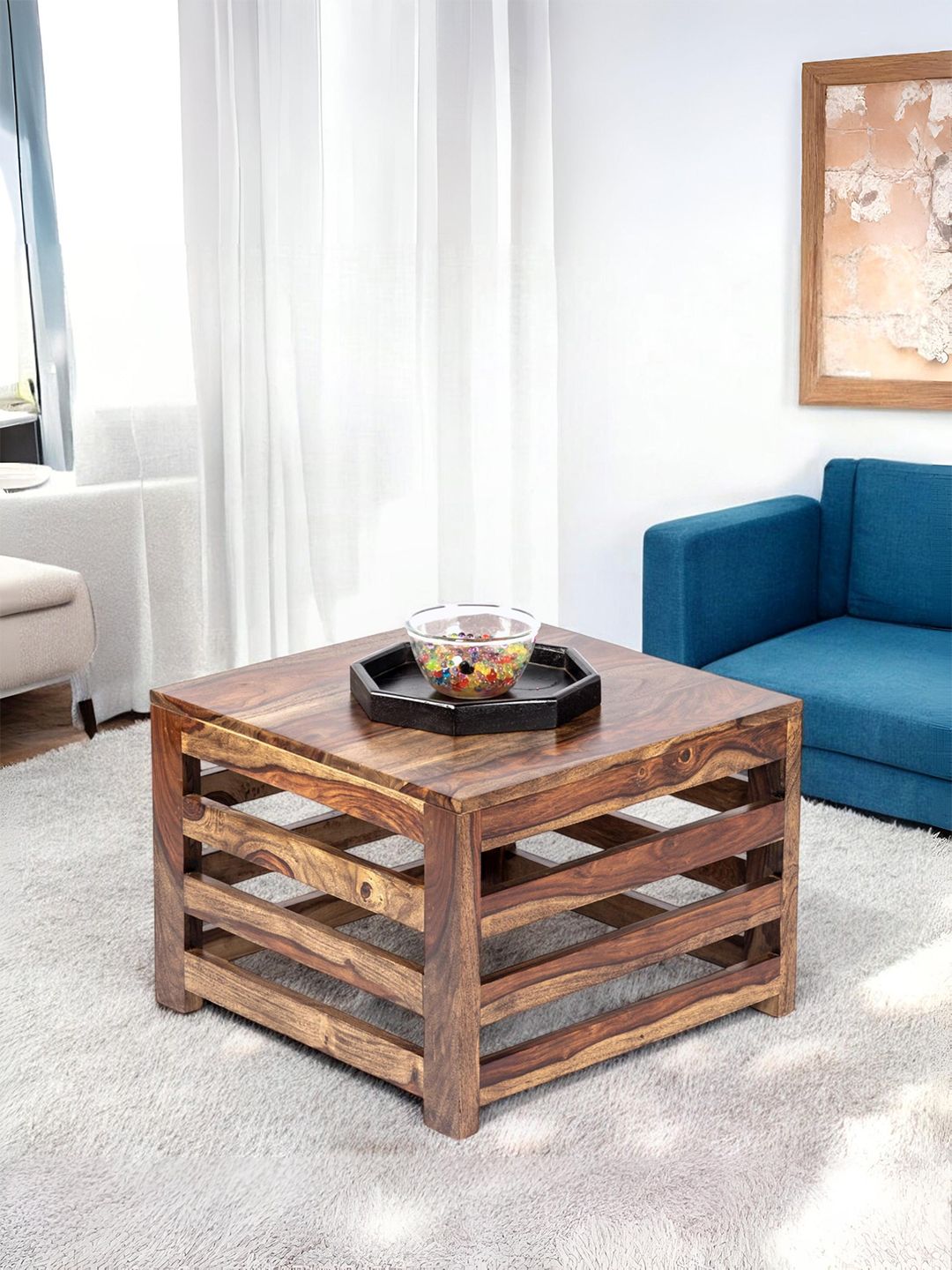 Ikiriya Coffee Brown Wood Contemporary Teak Finish Square Coffee Table-picture-30