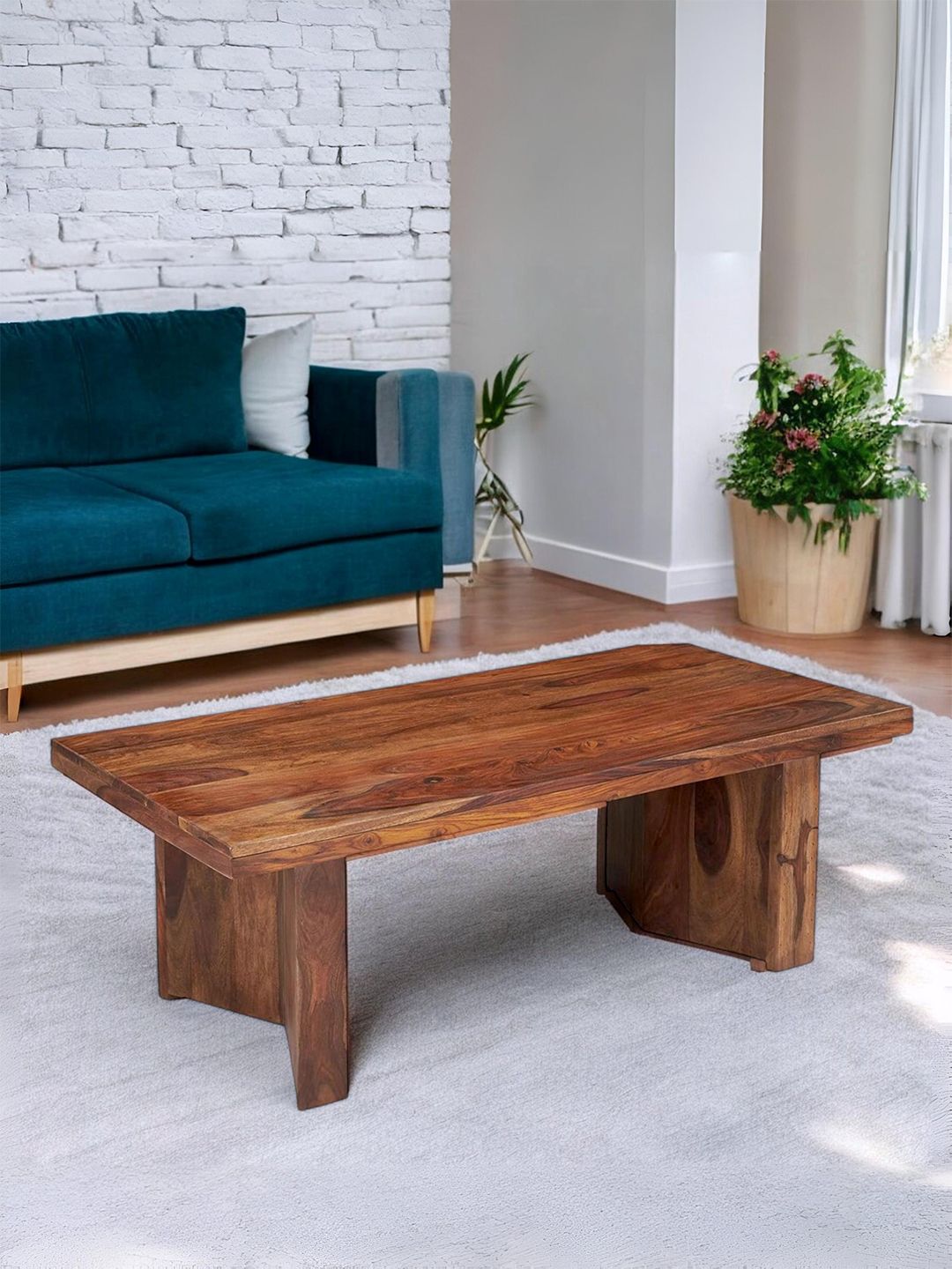 Ikiriya Coffee Brown Wood Contemporary Natural Teak Finish Rectangle Coffee Table-picture-29