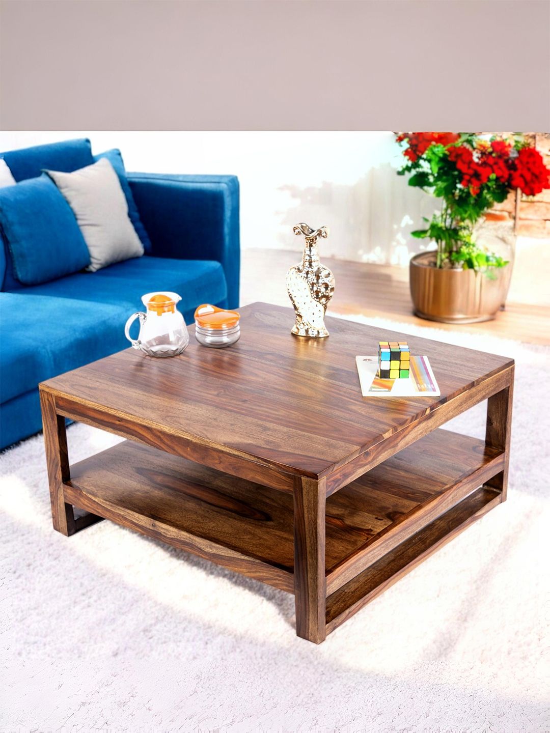 Ikiriya Coffee Brown Square Shaped Sheesham Wooden Contemporary Coffee Table-picture-40