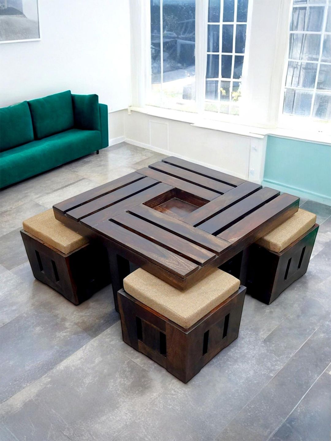 Ikiriya Brown Textured Sheesham Wooden Accent Coffee Table Set-picture-25