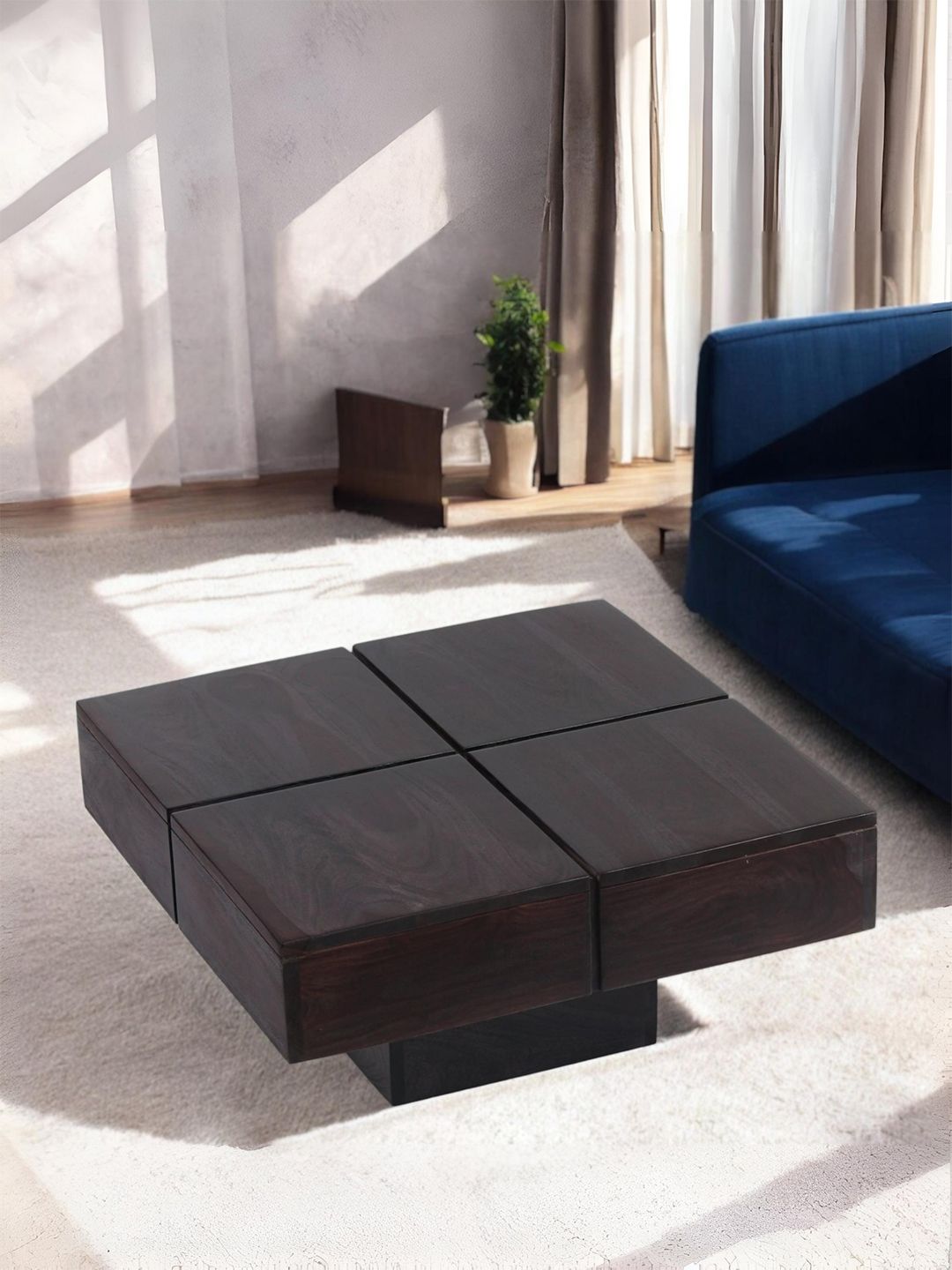 Ikiriya Black Sheesham Wood Contemporary Dark Mahagony Finish Square Coffee Table-image-48