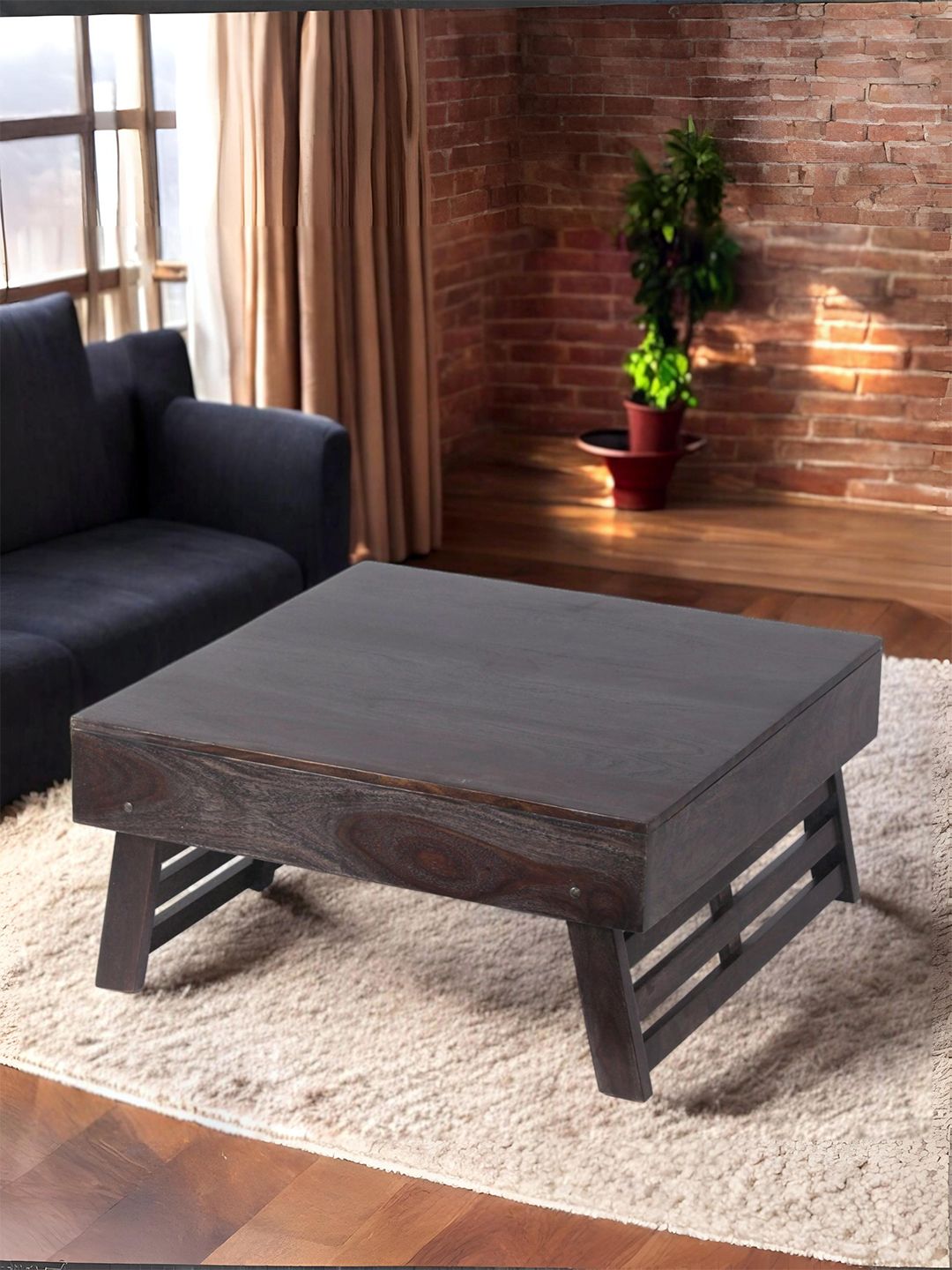 Ikiriya Black & Brown Sheesham Wooden Square Contemporary Coffee Table-picture-15