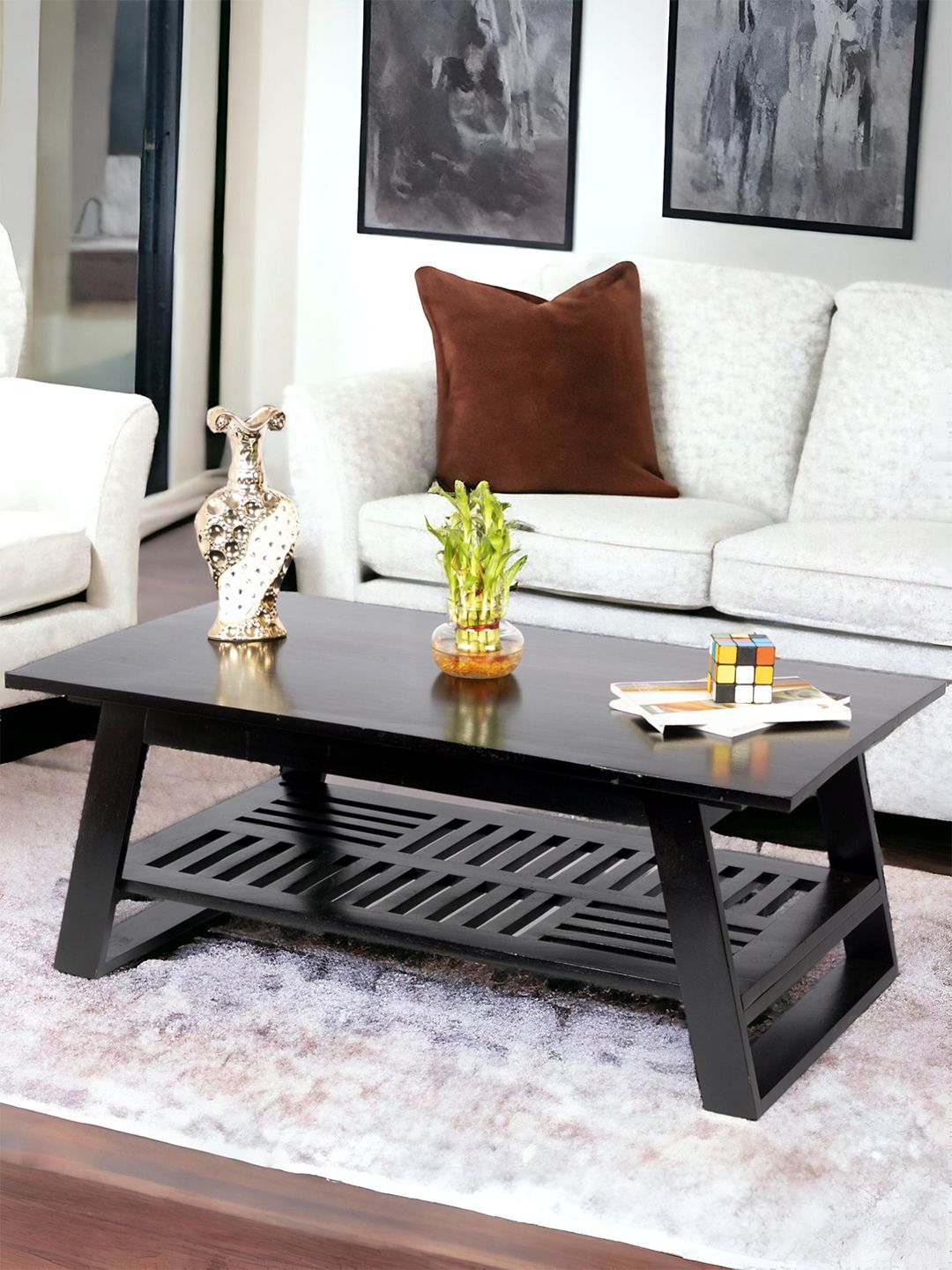 Ikiriya Black Wooden Extra Dark Mahagony Finish Rectangle Coffee Table-picture-27