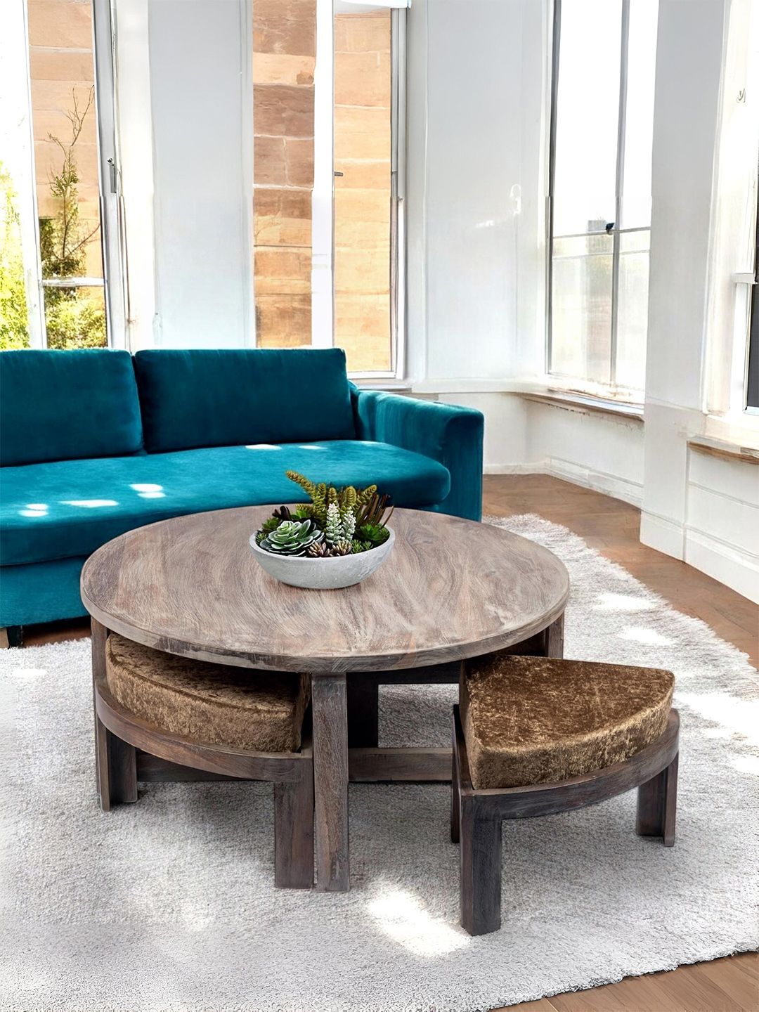 ikiriya IkiriyaGrey Round Shaped Sheesham Wooden Contemporary Coffee Table-picture-15