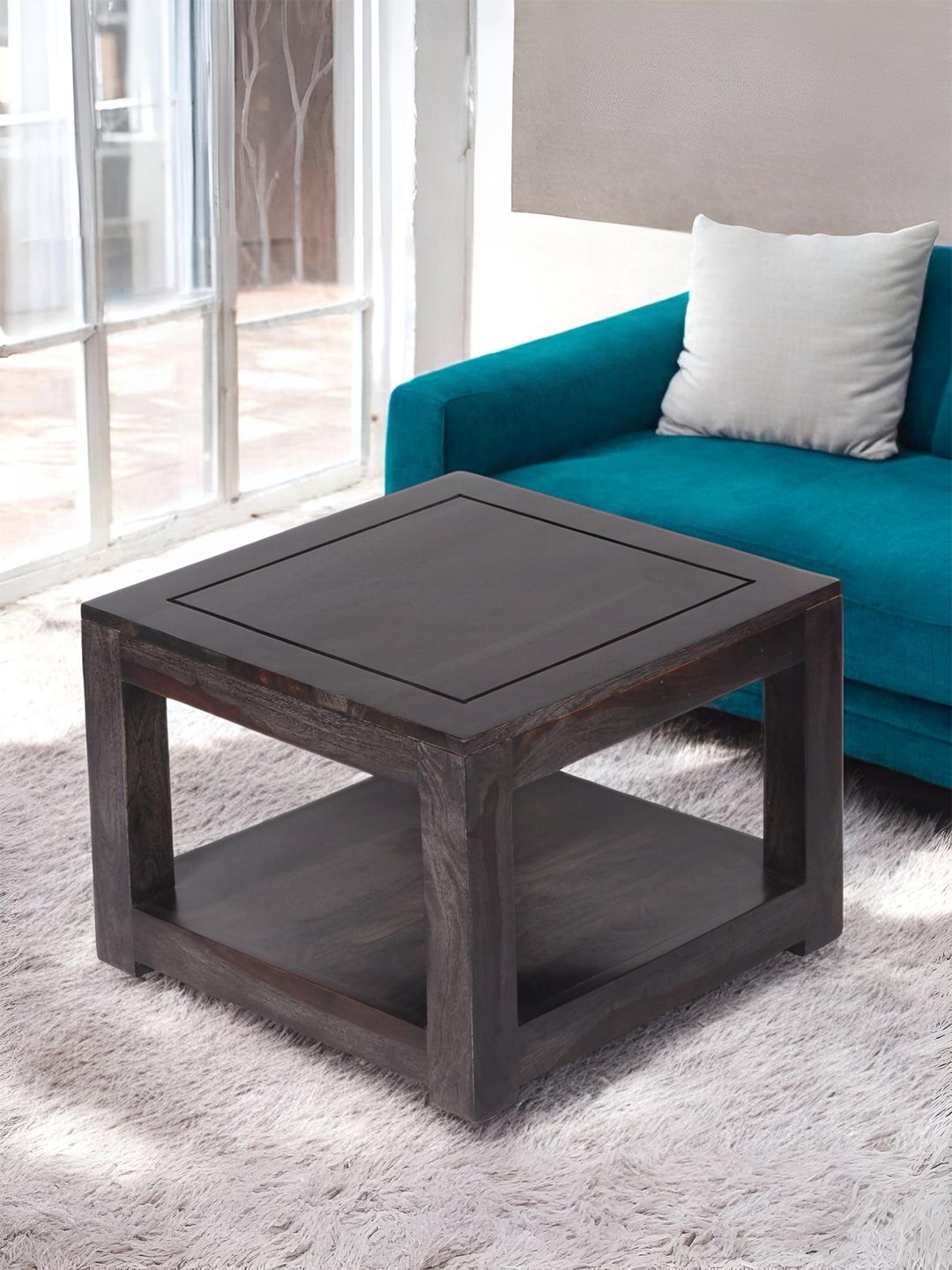 Ikiriya Black Wood Contemporary Dark Mahagony Finish Square Coffee Table-picture-10