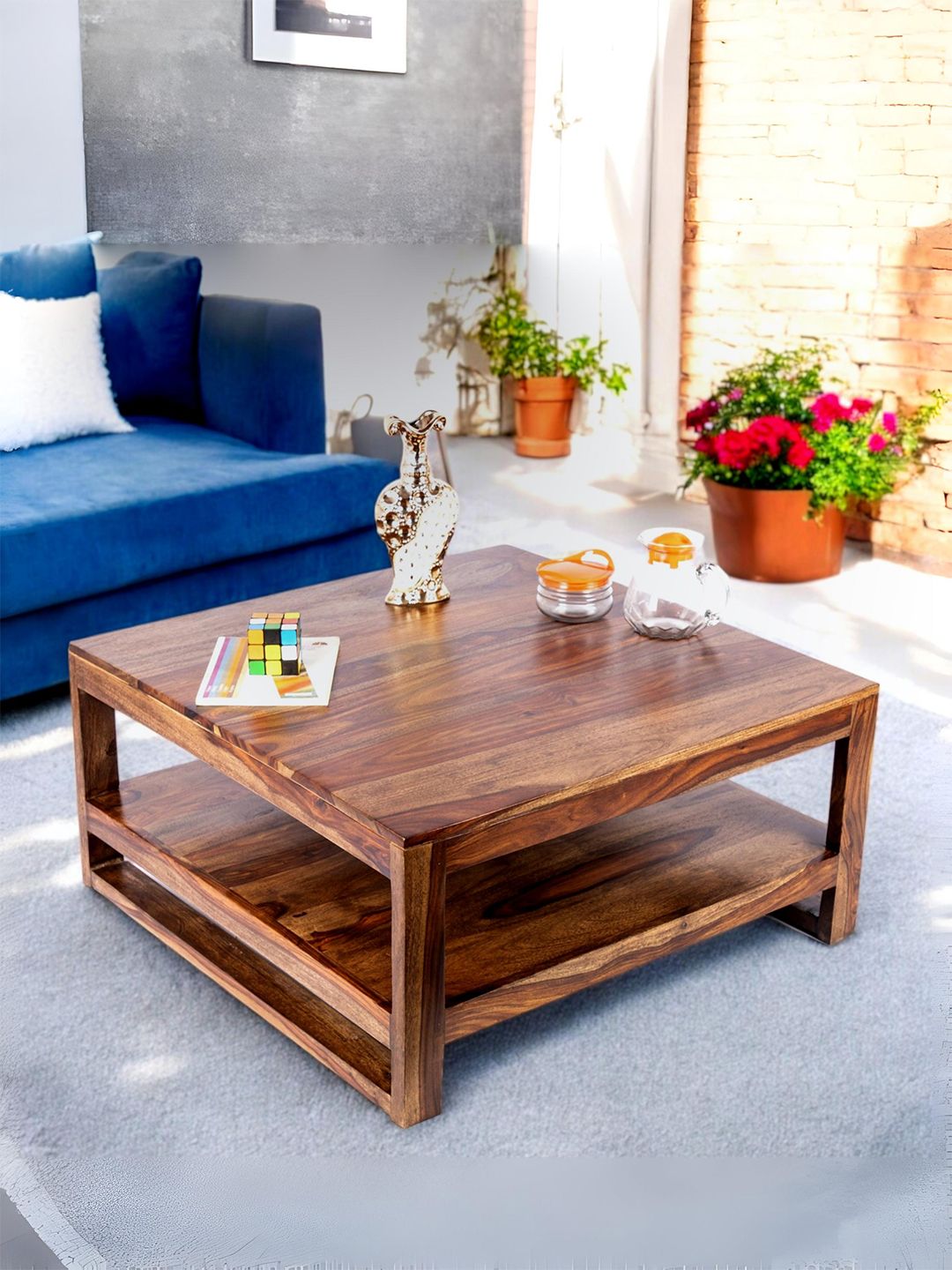 Ikiriya Coffee Brown Square Shaped Sheesham Wooden Contemporary Coffee Table-image-19