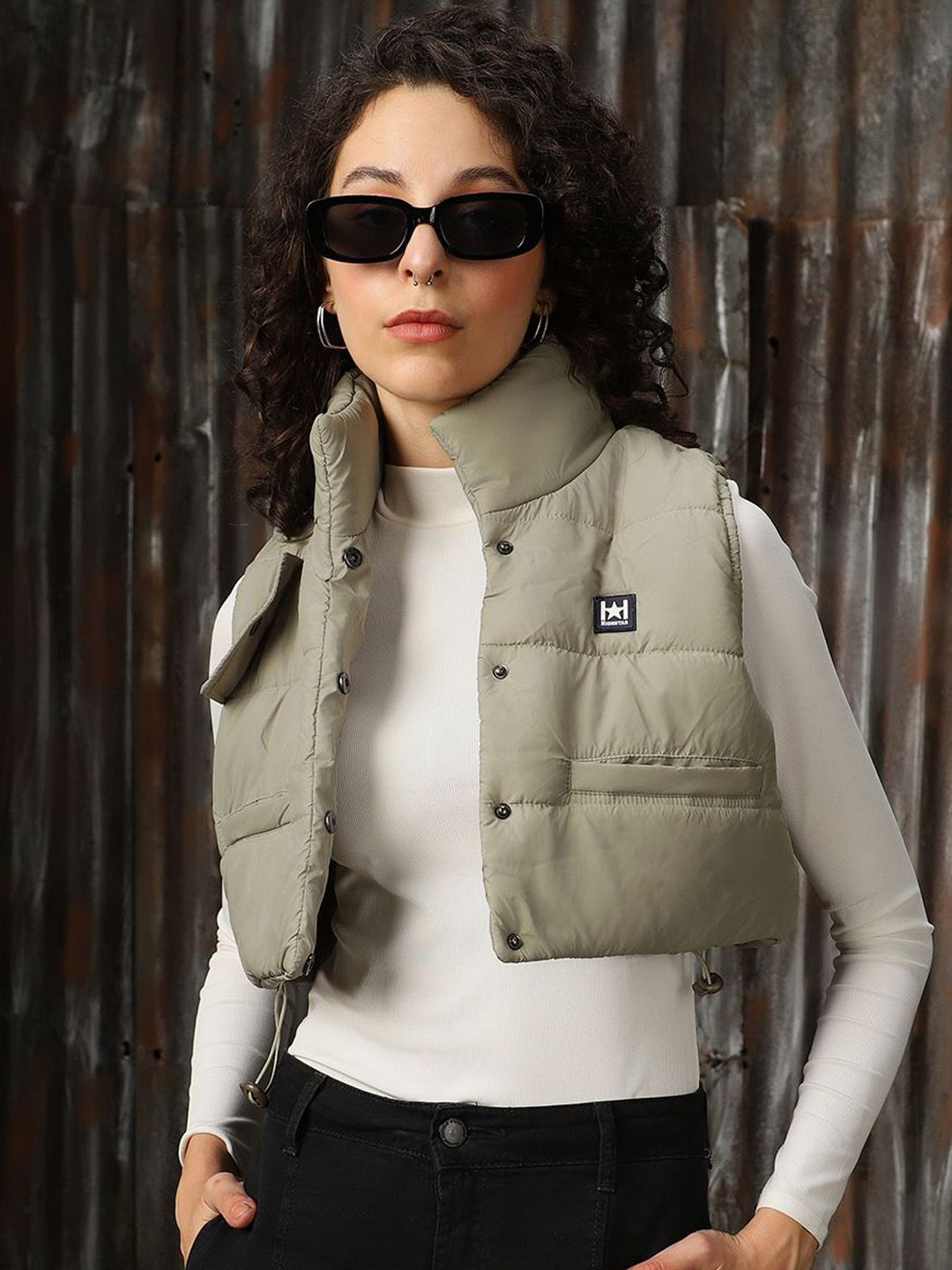 High Star Women Mock Collar Solid Casual Padded Jacket