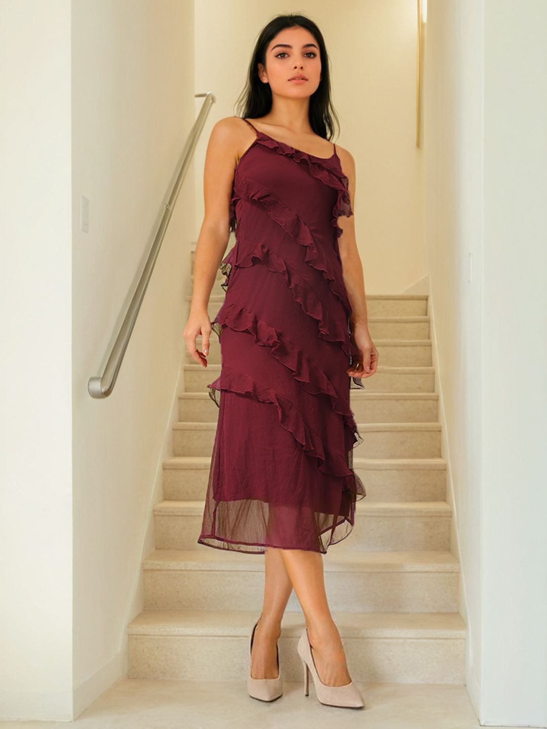 Freehand by The Indian Garage Co Women Shoulder Straps A-Line Midi Dress
