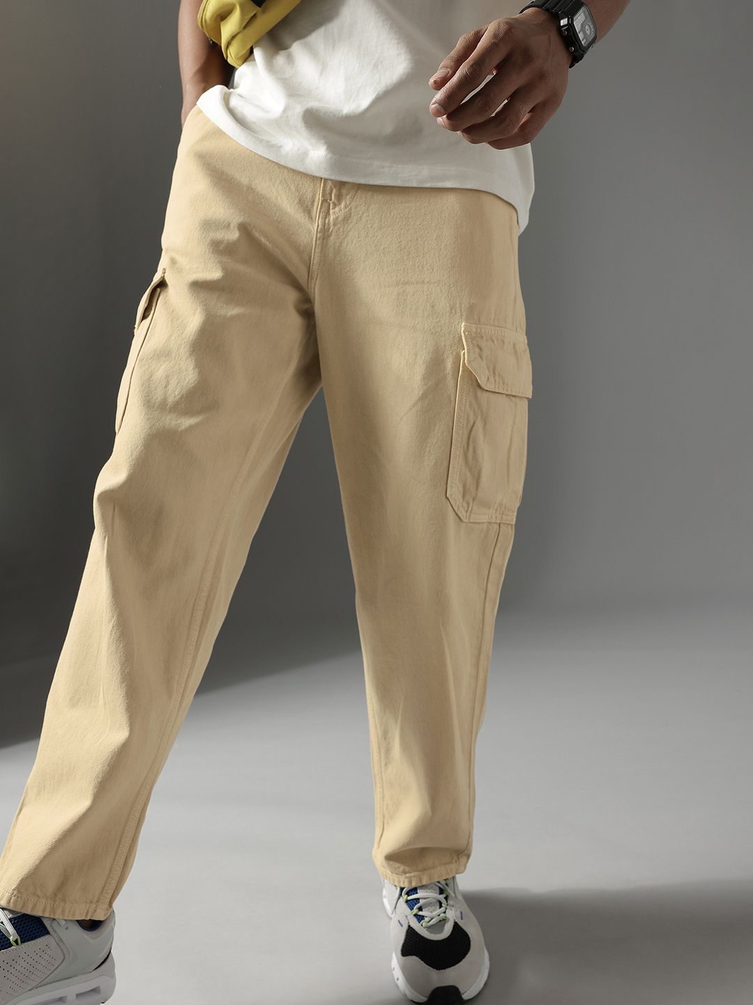 FCUK Men Loose Fit Mid-Rise Cargo Style Pure Cotton Jeans-picture-32